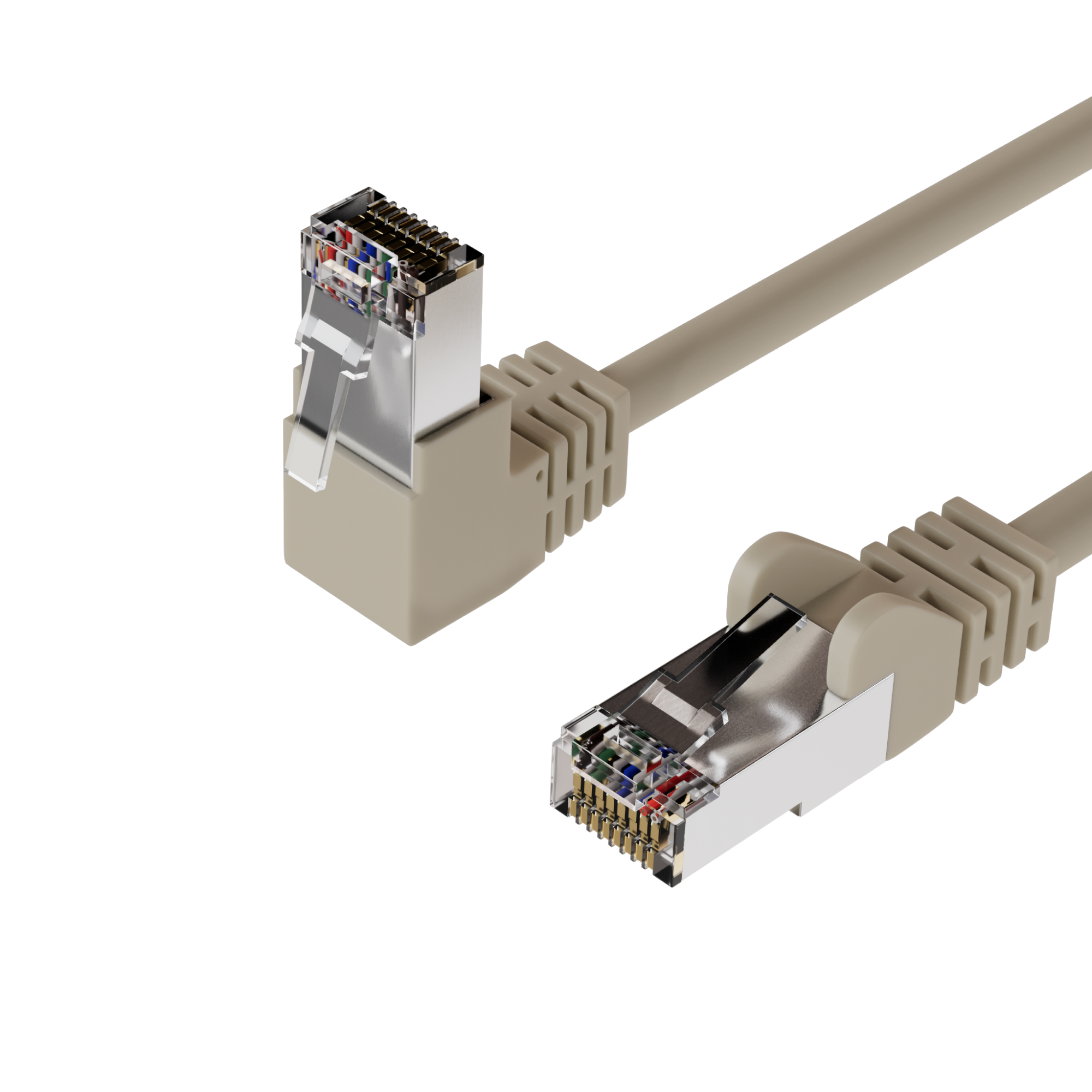 Netzwerkkabel RJ45, LAN Kabel, einseitig gewinkelt 90°, Cat 6, S/FTP, PIMF Grau 0,25m KB08-6400002