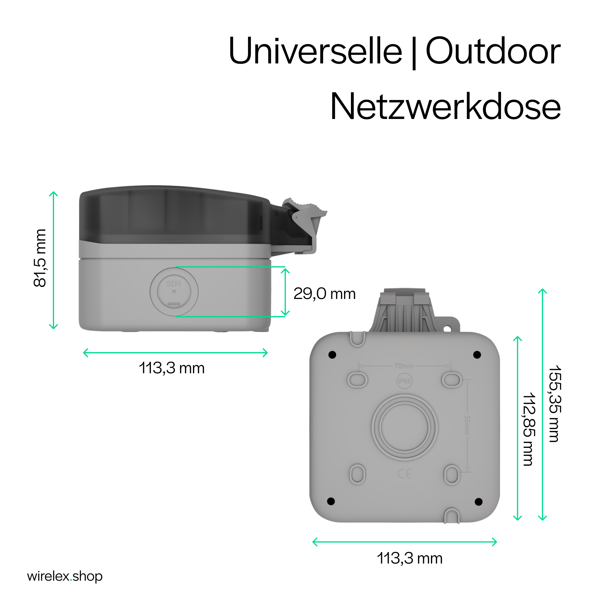 Outdoor Netzwerkdose Aufputzgehäuse für Keystones, IP66
