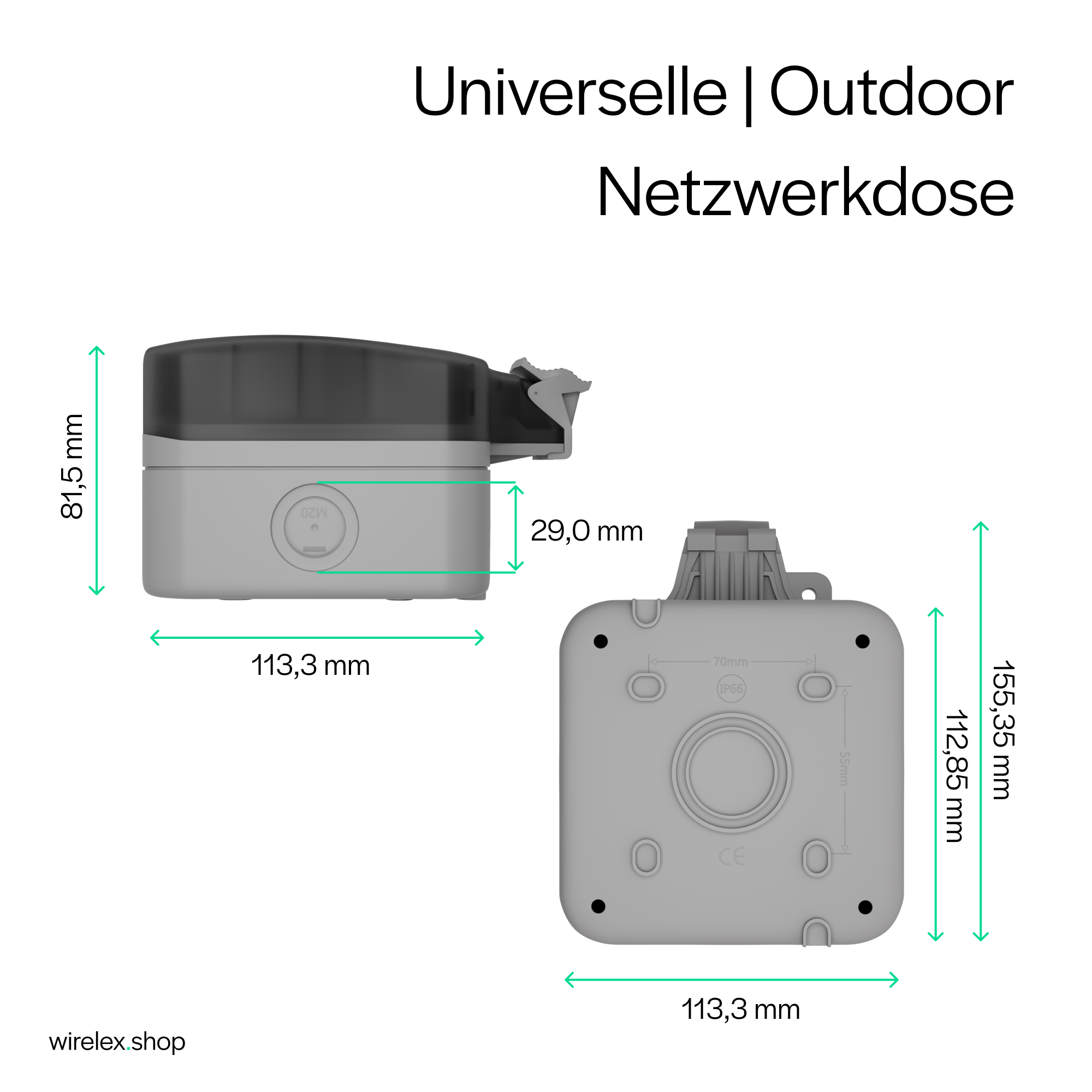 Outdoor Netzwerkdose Aufputzgehäuse für Keystones, IP66     