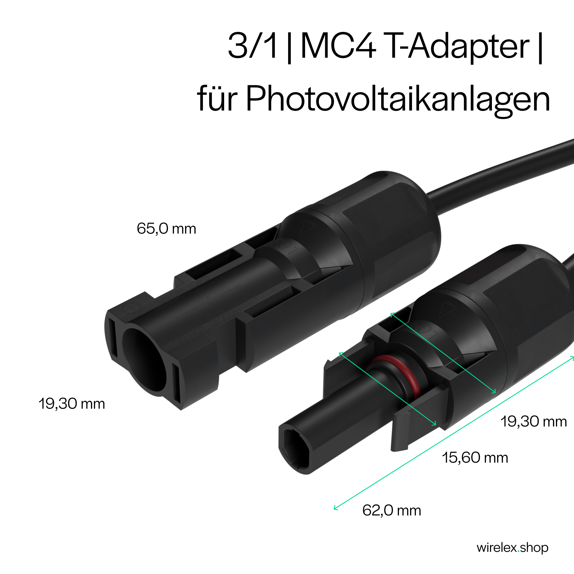 MC4 T-Adapter Set, 3/1, IP67, 1.5kV, schwarz