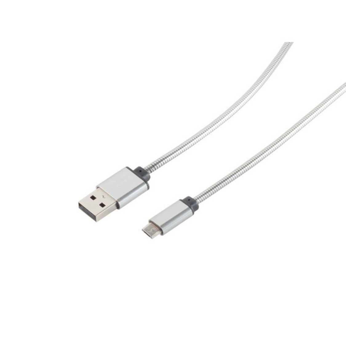 USB Lade-Sync Kabel USB A Stecker auf USB micro Stecker, Metallummantelung (Steel)