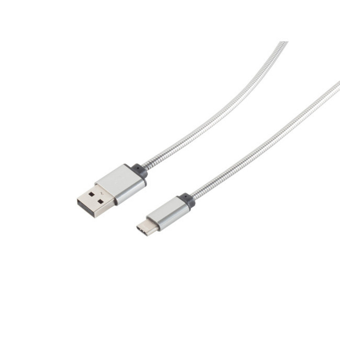 USB Lade-Sync Kabel USB A Stecker auf USB 3.1C Stecker, Metallummantelung (Steel)