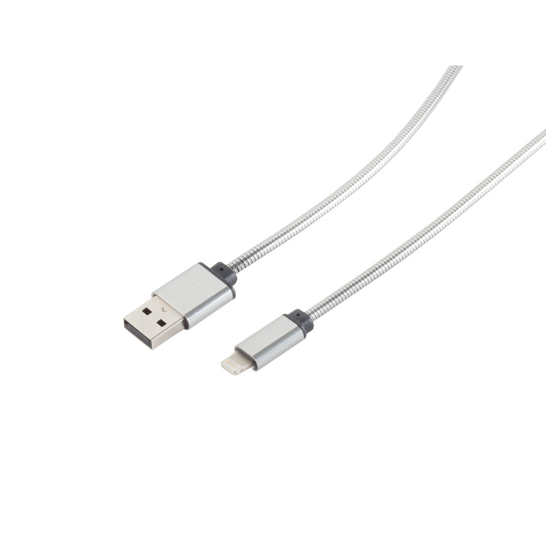 Lade-Sync Kabel Design USB A Stecker auf 8-pin Stecker, Metallummantelung (Steel)