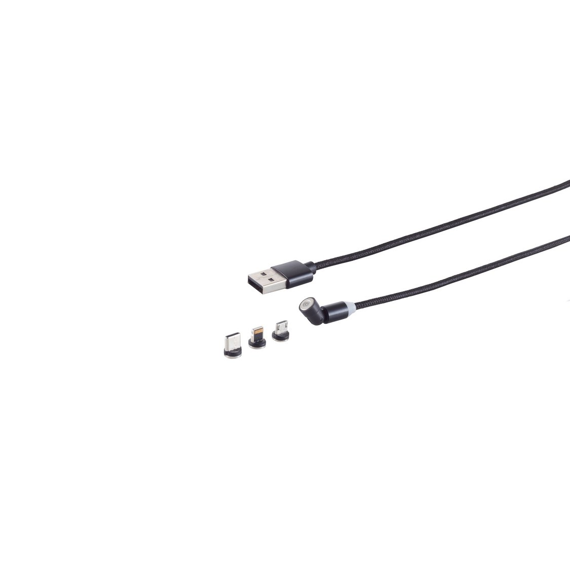 USB-A Magnetladekabel, 3in1, 540°, schwarz
