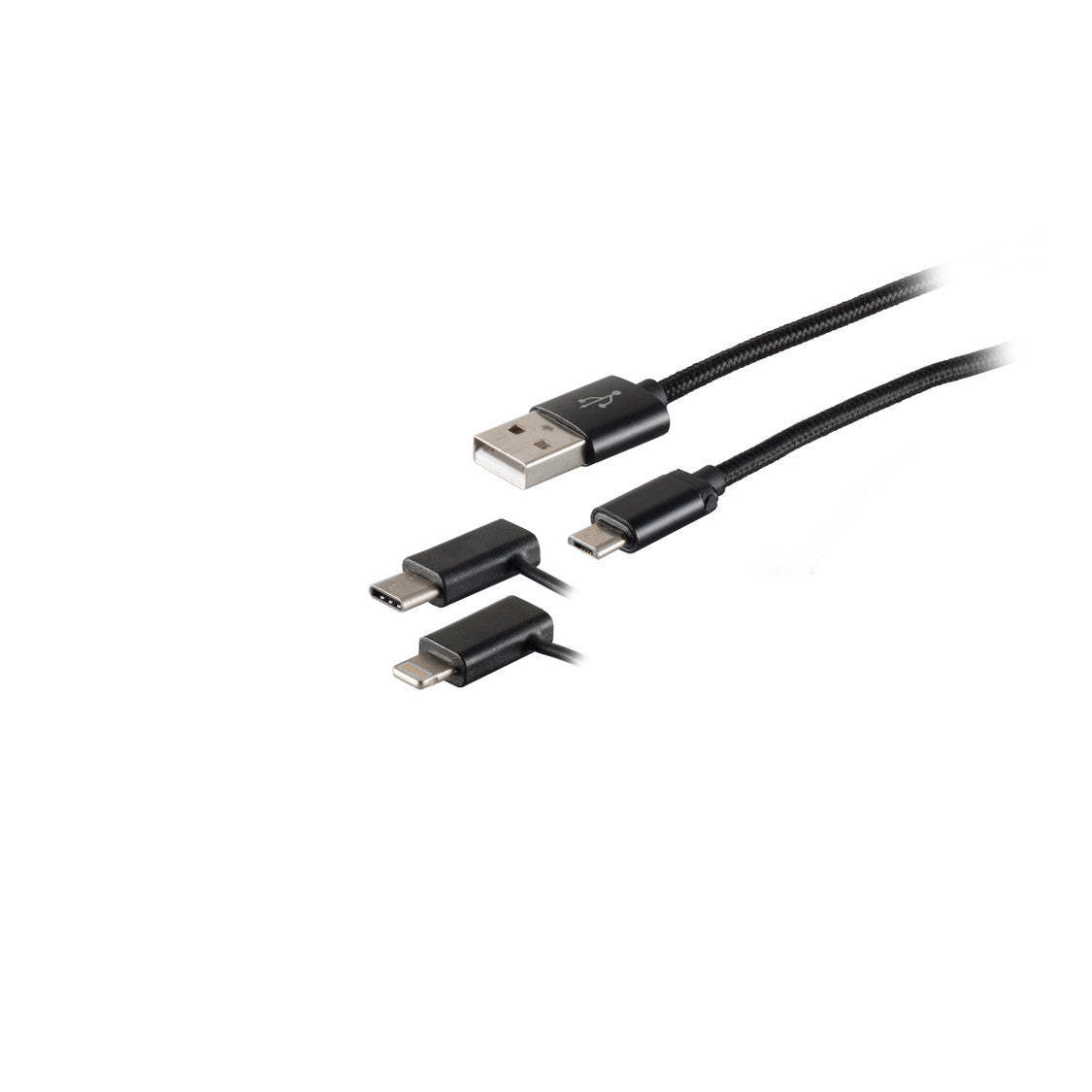 USB 3in1 Ladekabel, USB-A-Stecker auf USB Micro B + USB Typ C + 8-pin Stecker