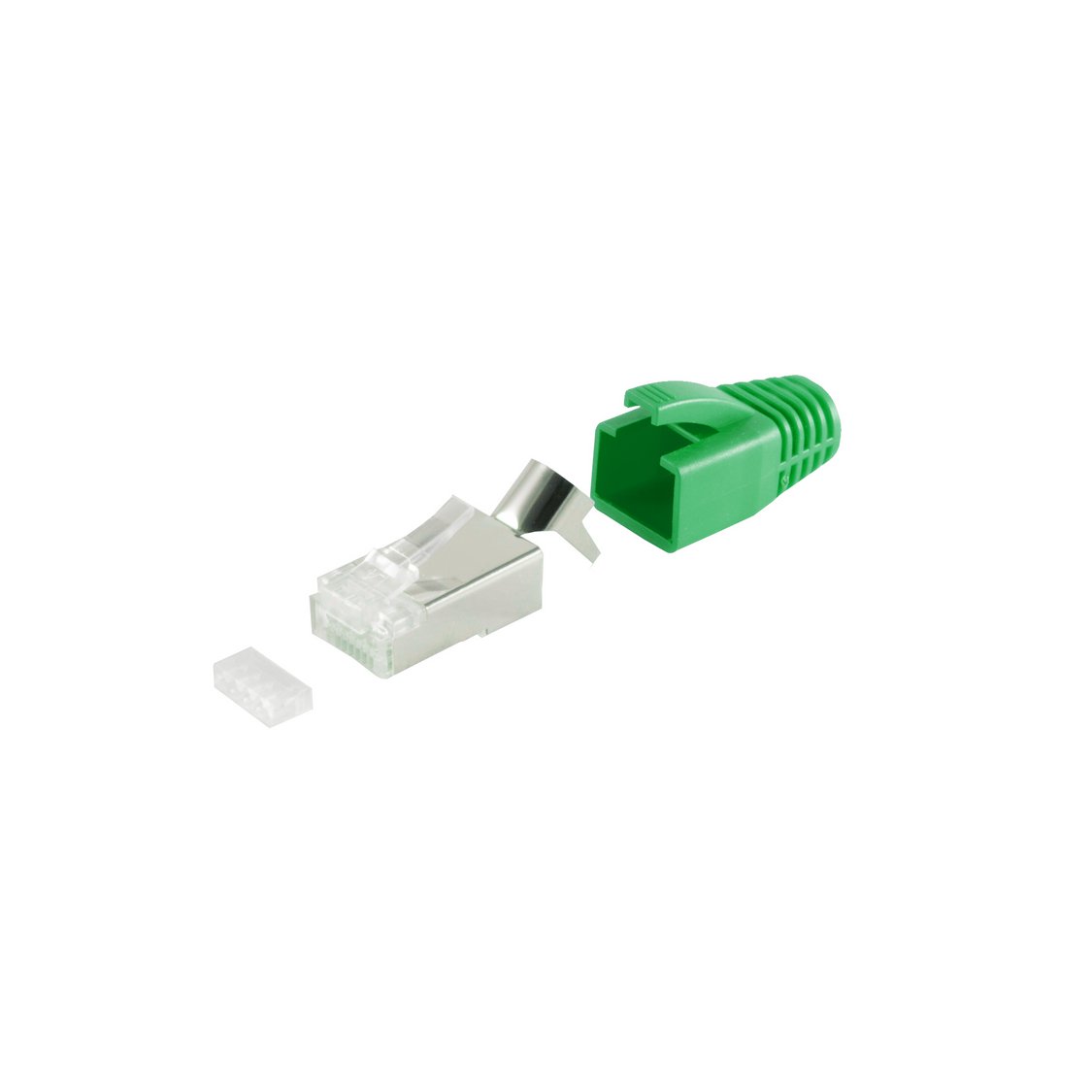 Netzwerk Modular Stecker RJ45 SET für Verlegekabel bis AWG 23, Stecker mit Zugentlastung, Einführhil  Grün   KB72067-G02