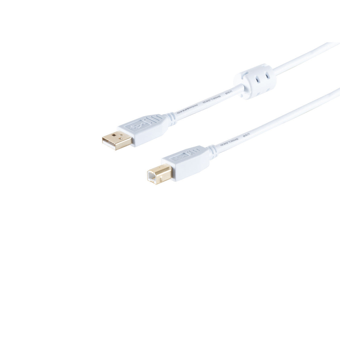 USB Kabel, Typ A Stecker mit Ferrit auf Typ B Stecker, HIGH SPEED, vergoldete Kontakte, USB 2.0