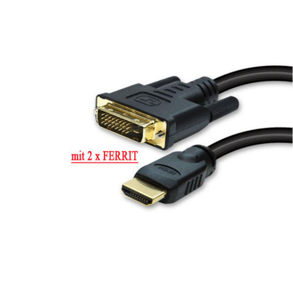HDMI Stecker auf DVI-D (18+1) Stecker, vergoldete Kontakte, 2x Ferrit