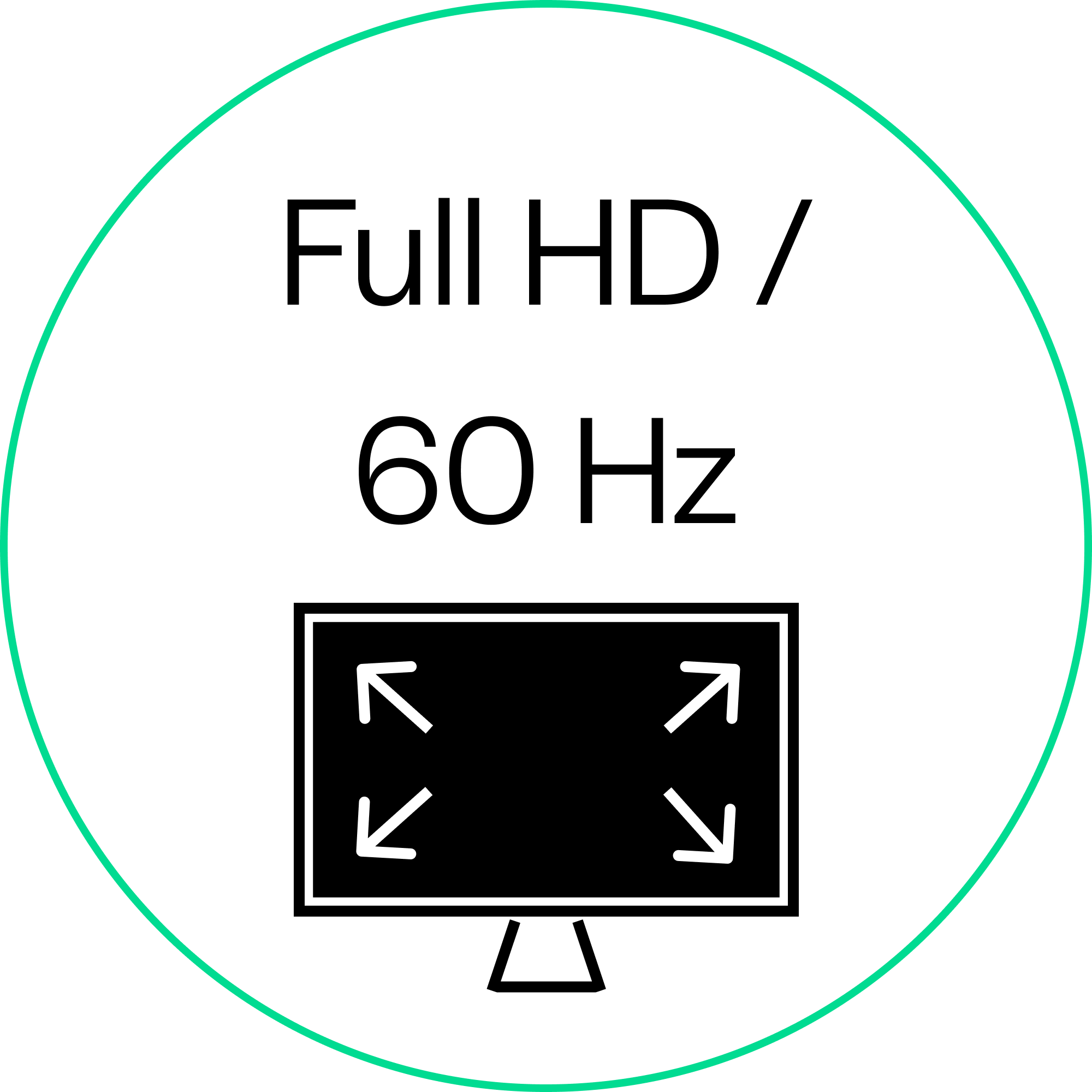 Icon für Full HD mit 60 Hz Bildwiederholfrequenz – klare, stabile Videoübertragung bei Monitoren oder Fernsehern.