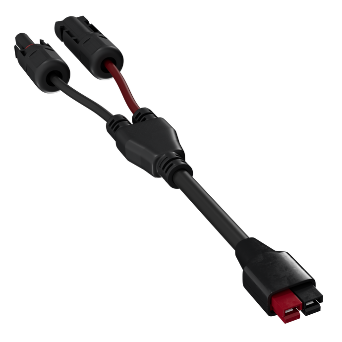 PV-Y-Kabel mit MC4-Ausgängen und Anderson-Anschluss zur Verbindung von zwei Solarmodulen.