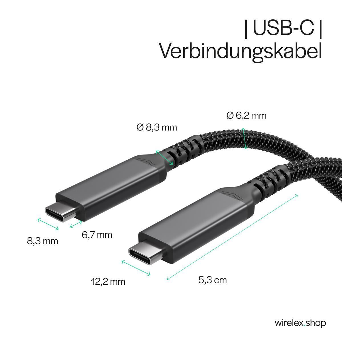 USB-C Ladekabel, 3.2, 100W PD, Textil     