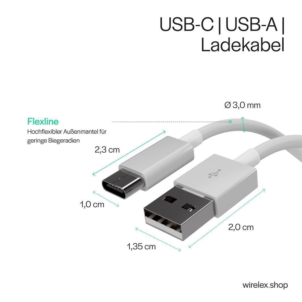 Flexline USB Kabel, USB-A Stecker auf USB-C Stecker, 2.0, ABS, weiß     