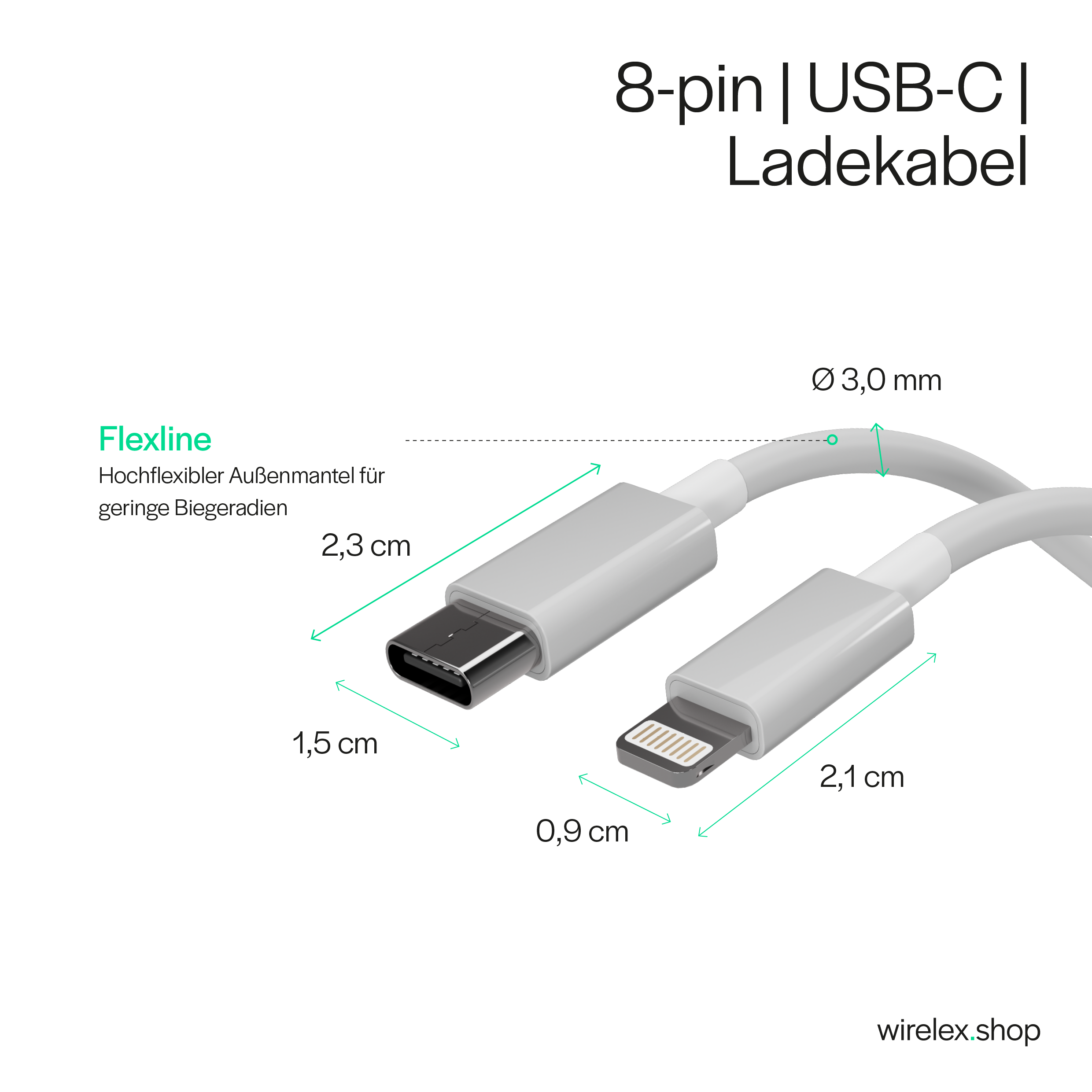 Flexline USB-C auf 8-Pin Ladekabel, weiß