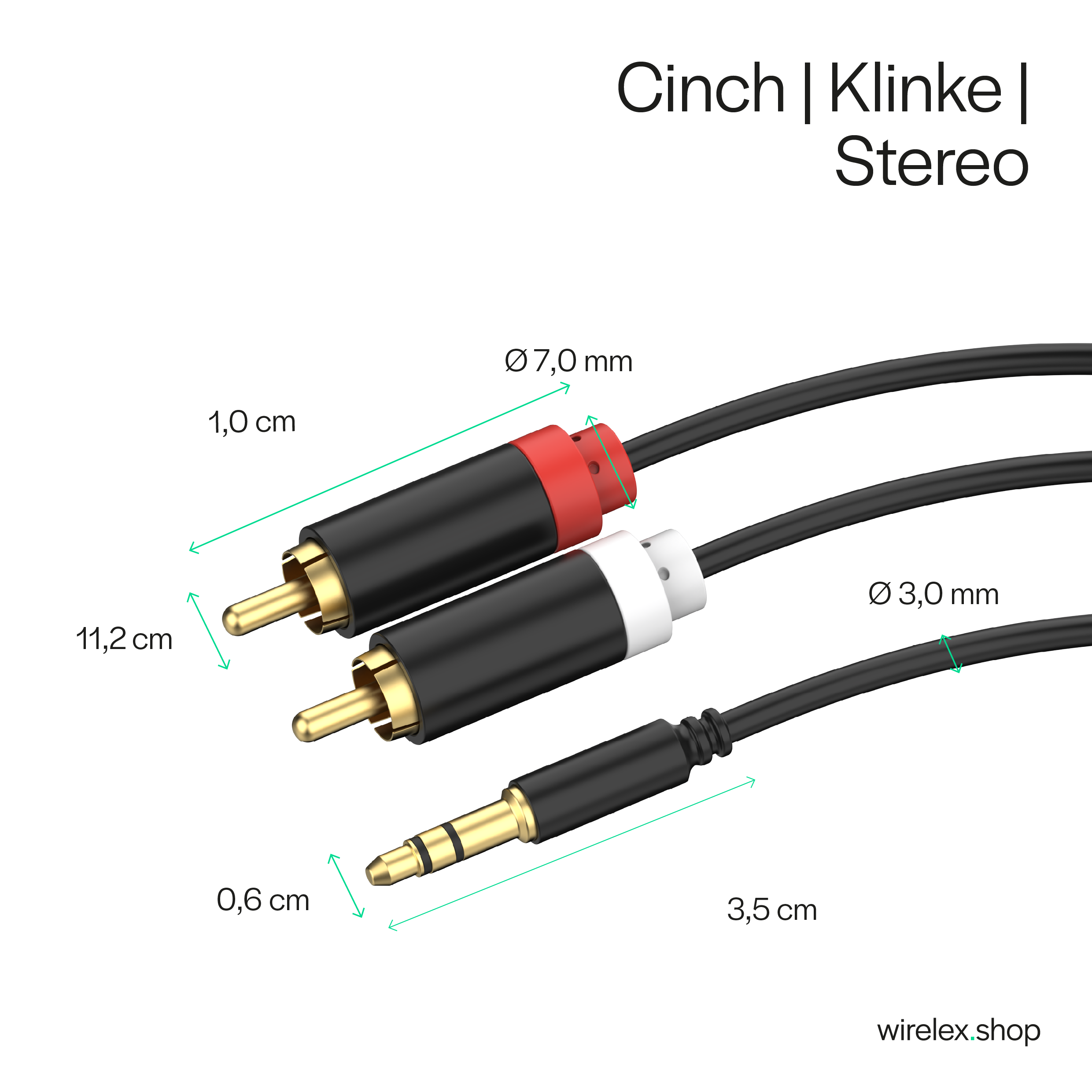 Flexline®-Audiokabel -- 3,5mm Mini-Klinken Stecker auf 2x (RCA) Mini Cinchstecker, hochflexibel und